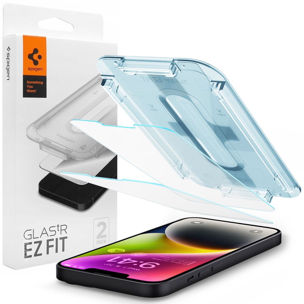 Szkło Hartowane SPIGEN GLAS.tR EZ FIT + Ramka Instalacyjna | 2szt do Apple iPhone 13