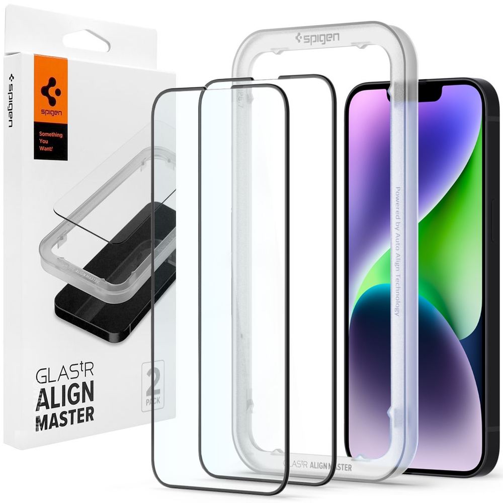 Szkło Hartowane SPIGEN GLAS.tR Align Master | Full Cover + Ramka Instalacyjna | 2 sztuki do Apple iPhone 14