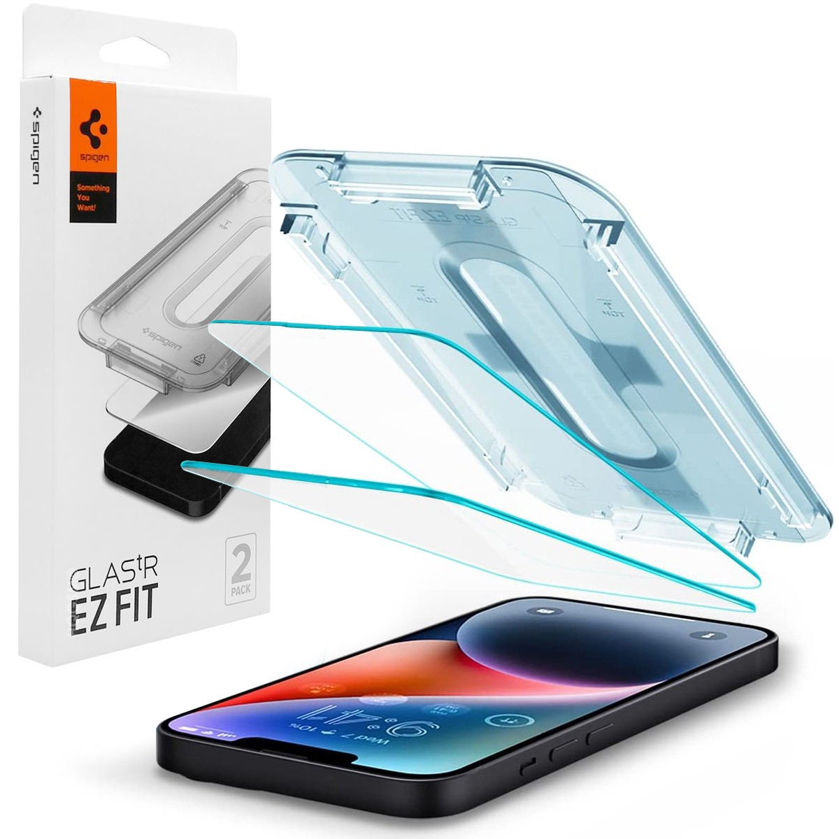 Szkło Hartowane SPIGEN GLAS.tR EZ FIT + Ramka Instalacyjna | 2szt do Apple iPhone 14 Plus