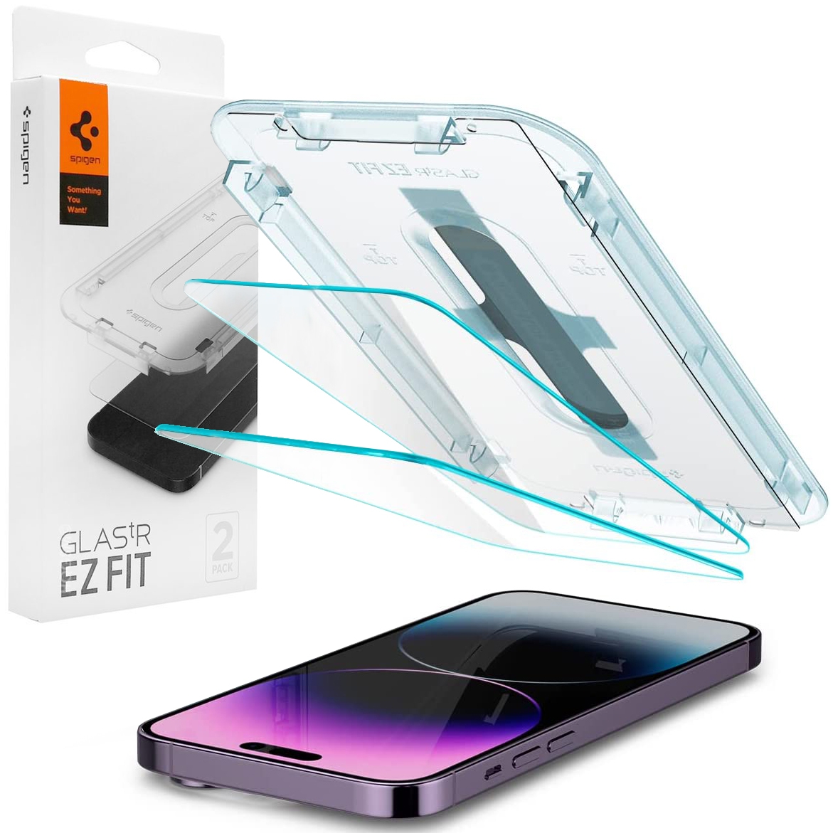 Szkło Hartowane SPIGEN GLAS.tR EZ FIT + Ramka Instalacyjna | 2szt do Apple iPhone 14 Pro Max
