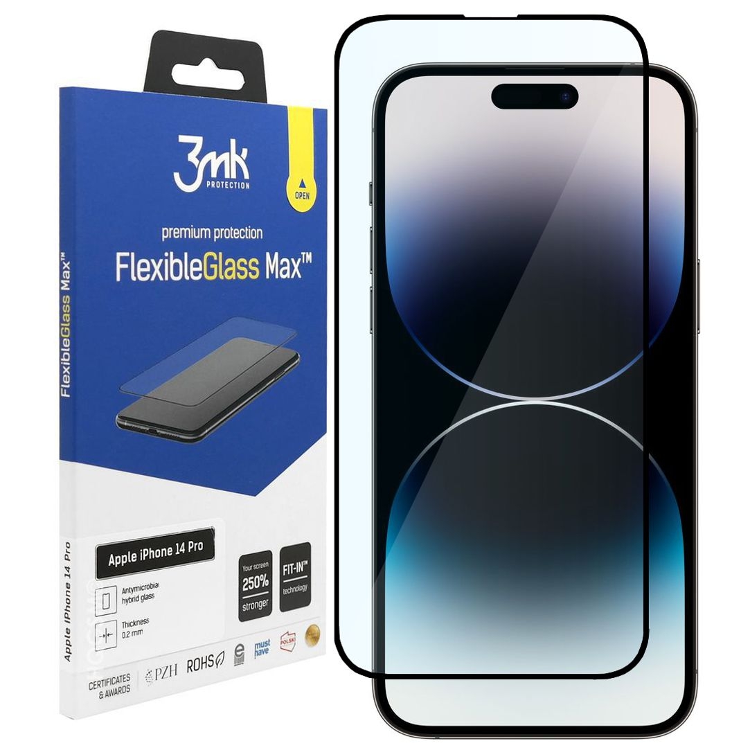 3mk Flexible Glass MAX | Nietłukące Szkło Hybrydowe FULL COVER do Apple iPhone 14 Pro