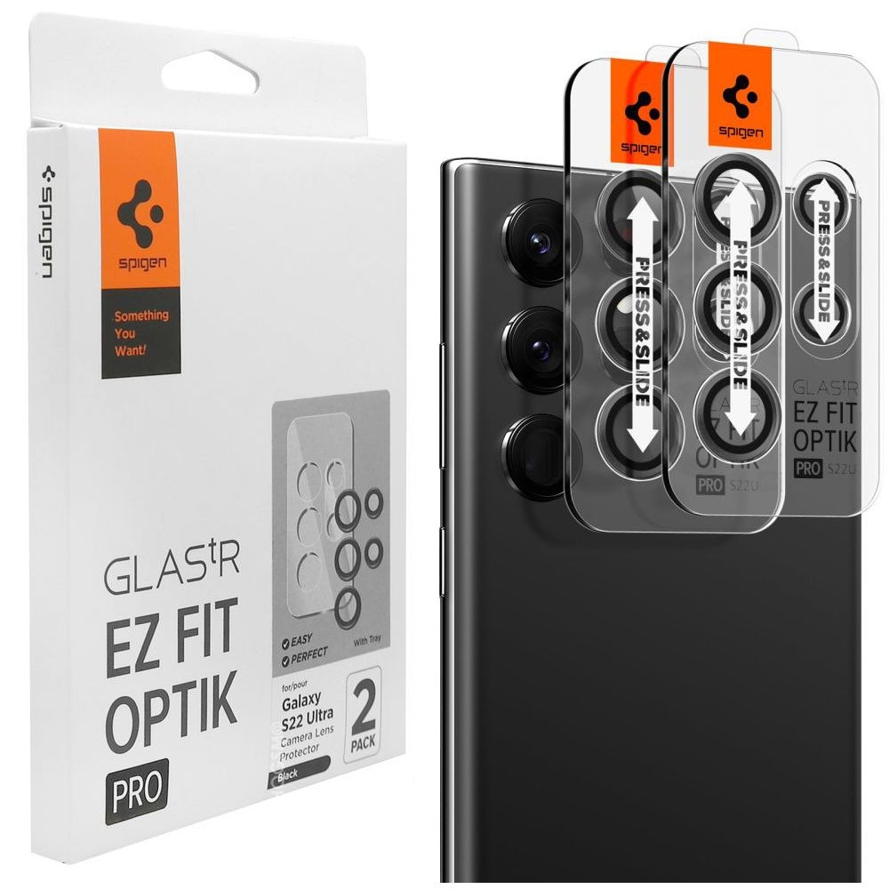SPIGEN EZ Fit OPTIK Pro | Osłona Szkło Hartowane na Aparat | 2 sztuki | Czarny do Samsung Galaxy S22 Ultra 5G