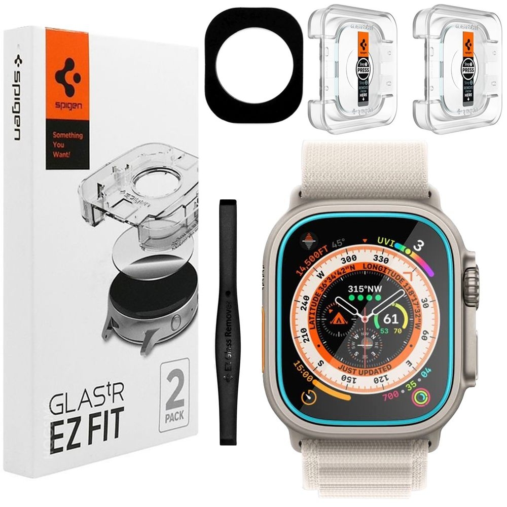 SPIGEN Glas.tR EZ FIT Szkło Hartowane + Ramka Montażowa | 2 sztuki do Apple Watch Ultra 1/2/3 49mm