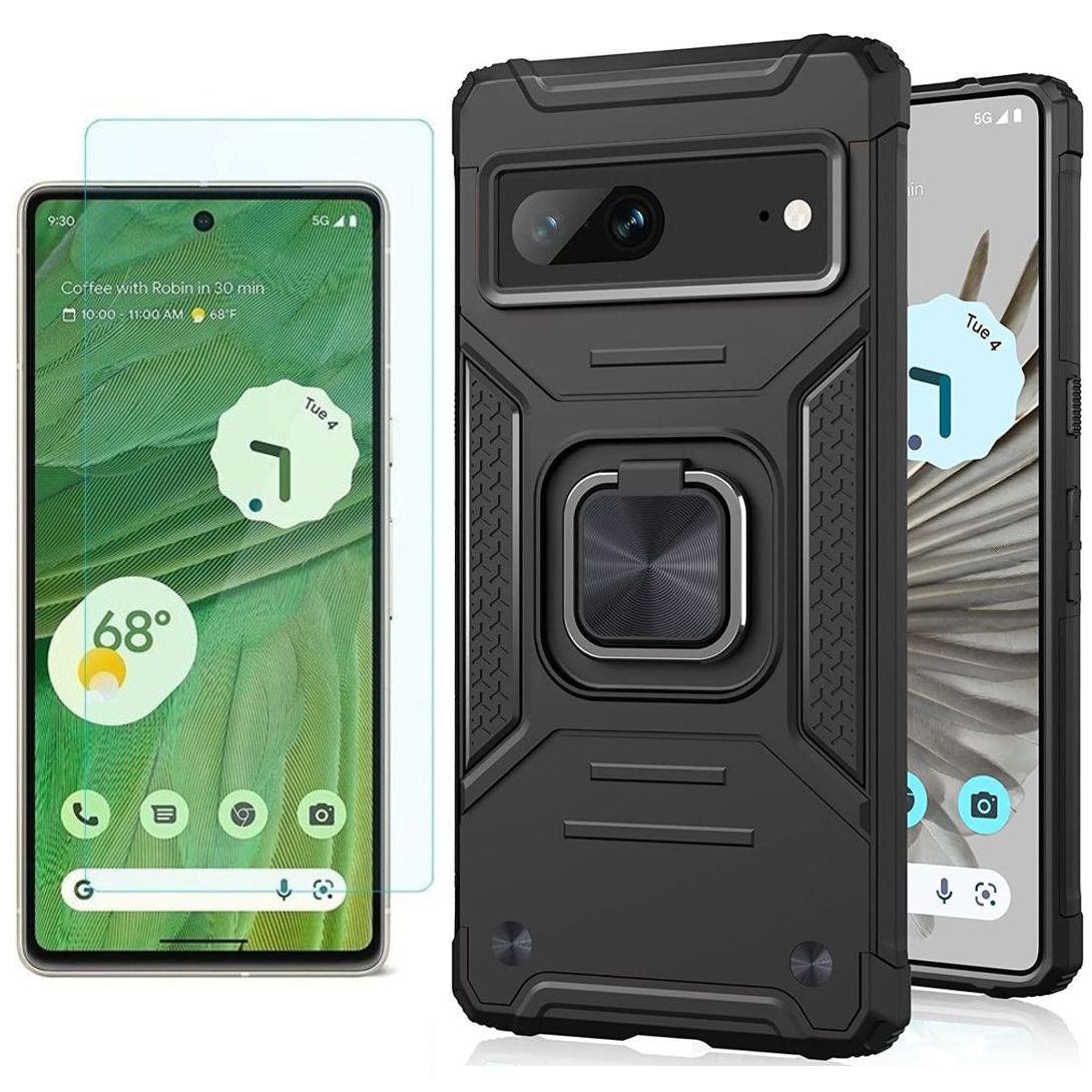 Hybrydowe Etui Armor Ring | Czarne + SZKŁO do Google Pixel 7 |