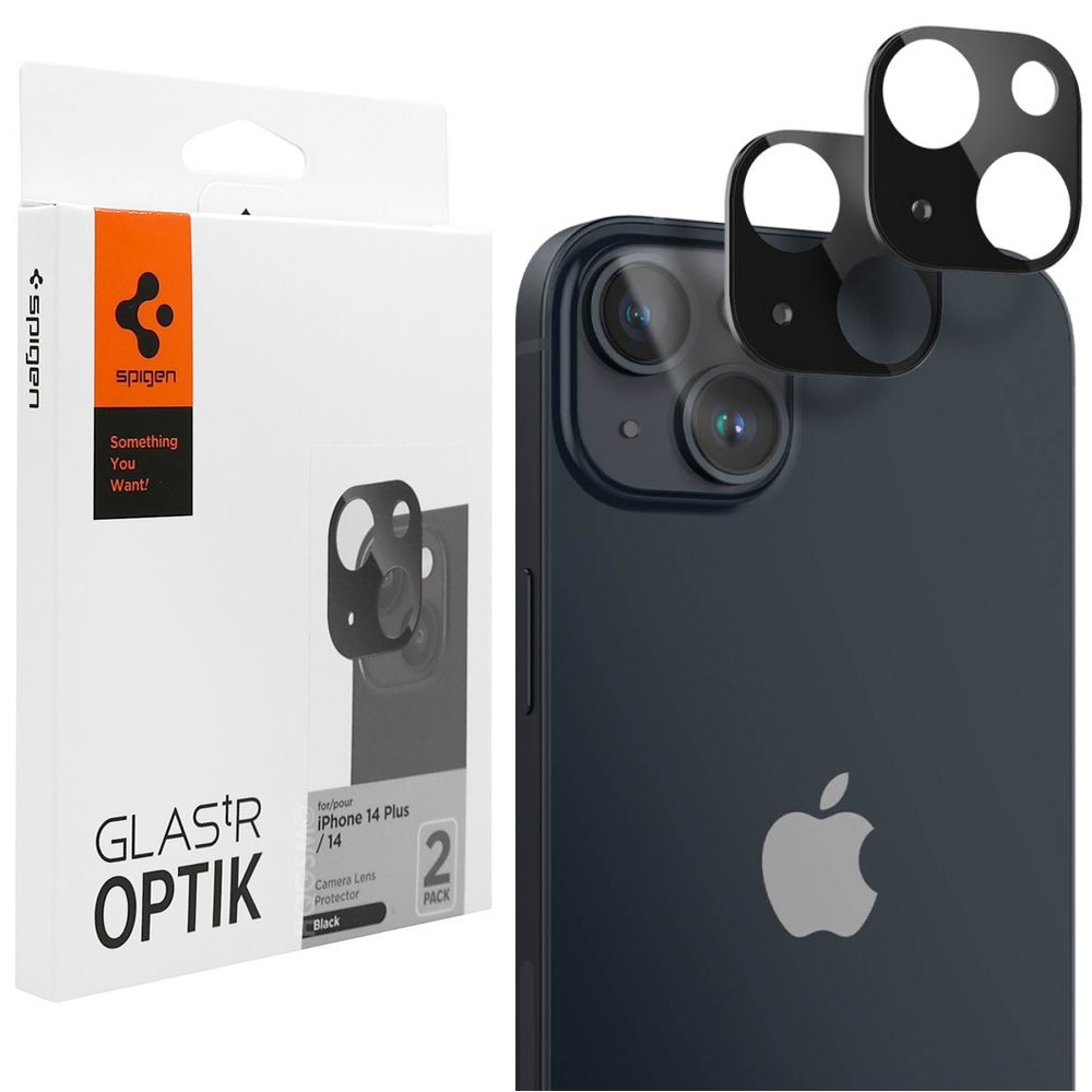 SPIGEN Glas.tR OPTIK | Osłona Szkło Hartowane na Aparat | 2 sztuki | Czarny do Apple iPhone 14 / Plus