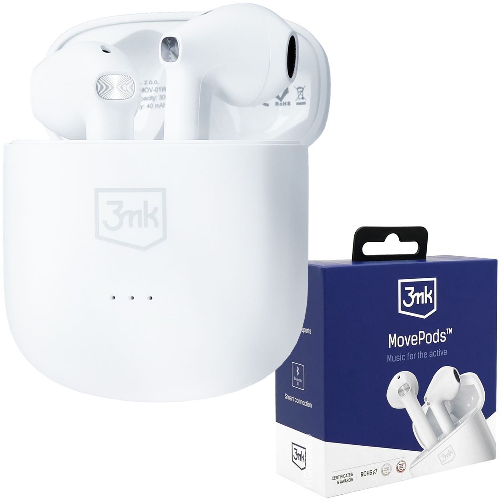 3mk MovePods | Słuchawki + Etui Ładujące USB-C | Białe