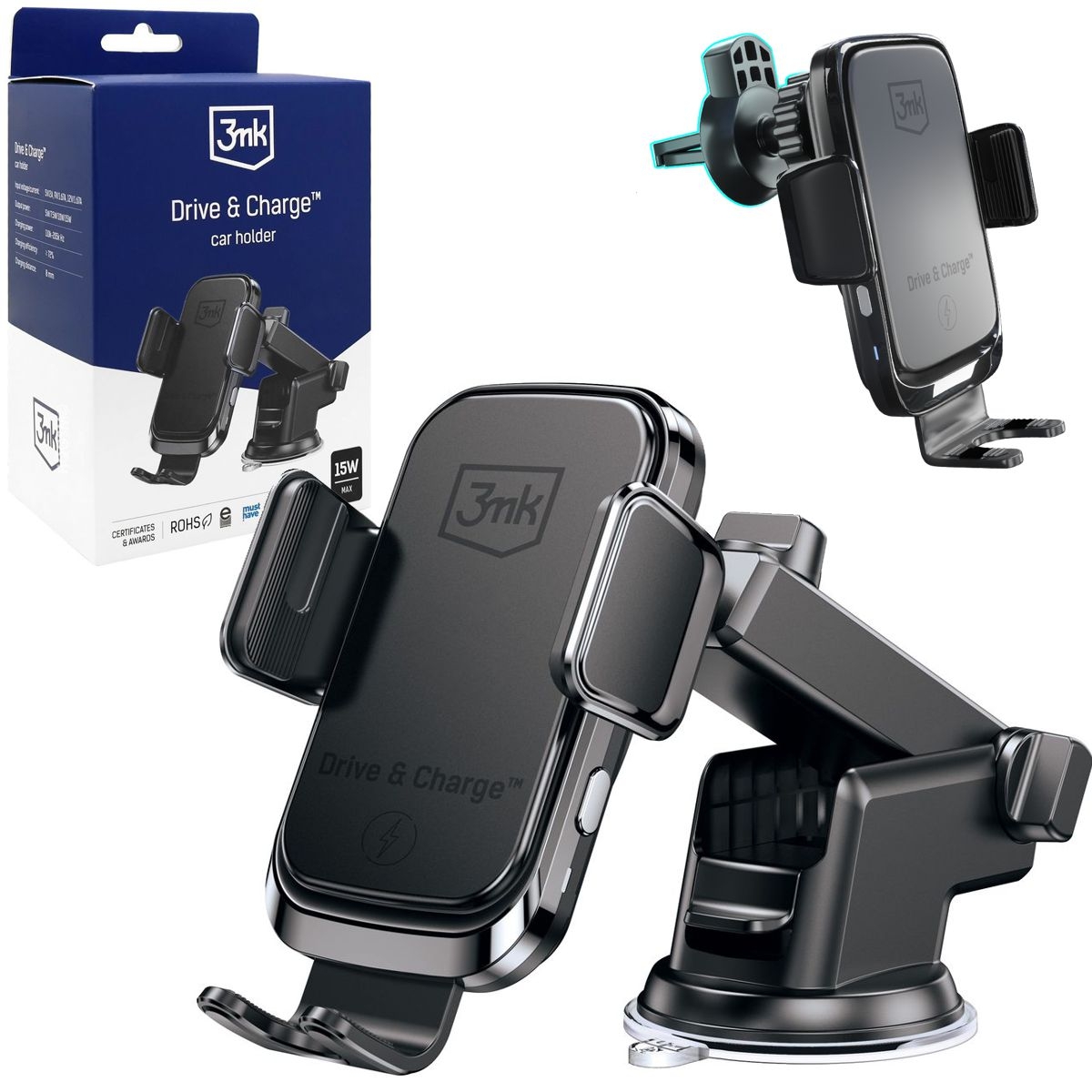 3mk Drive&Charge | Teleskopowy Uchwyt Indukcyjny 15W | do Deski i Kratki