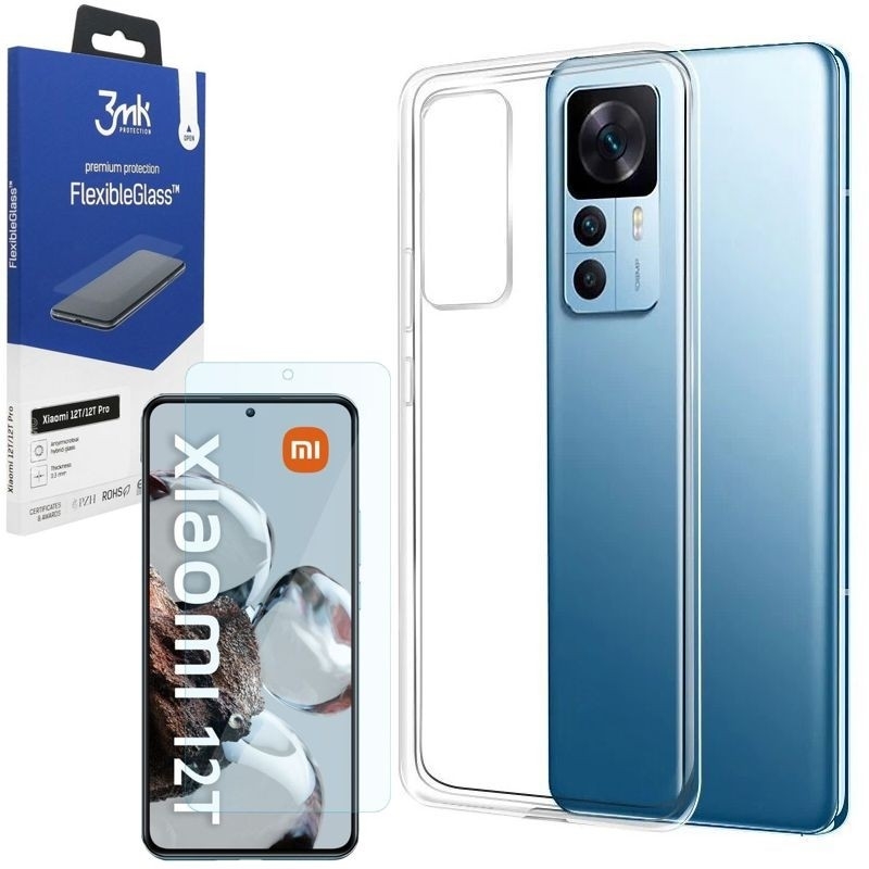 Cienkie Etui Feather Case | Bezbarwne | Clear + SZKŁO 3mk FG do Xiaomi 12T / Pro