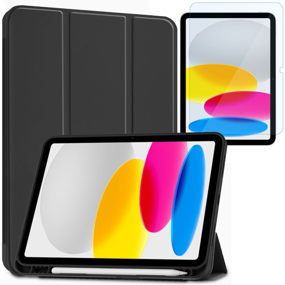 Zamykane Etui Smart Case SC PEN | Czarne + SZKŁO do Apple iPad 11 A16 2025 / 10 10.9 2022