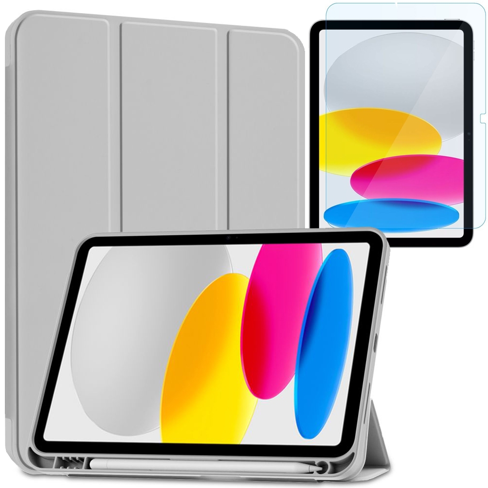 Zamykane Etui Smart Case SC PEN | Szare + SZKŁO do Apple iPad 10.9 2022 10th gen