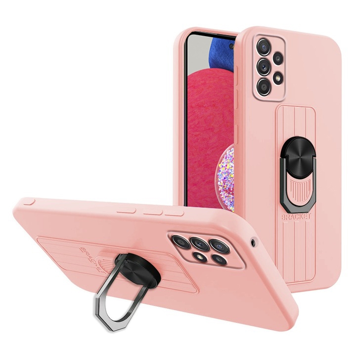 Silikonowe Etui Bracket Ring | Pink do Samsung Galaxy A52 / A52s