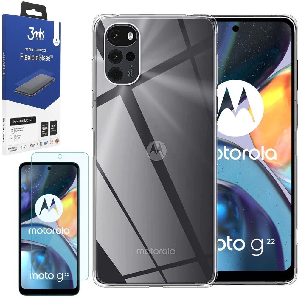 Cienkie Etui Feather Case | Bezbarwne | Clear + SZKŁO 3mk FG do Motorola Moto G22