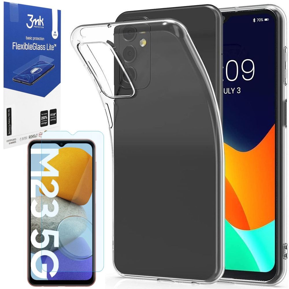 Cienkie Etui Feather Case | Bezbarwne | Clear + SZKŁO 3mk FG Lite do Samsung Galaxy M23 5G