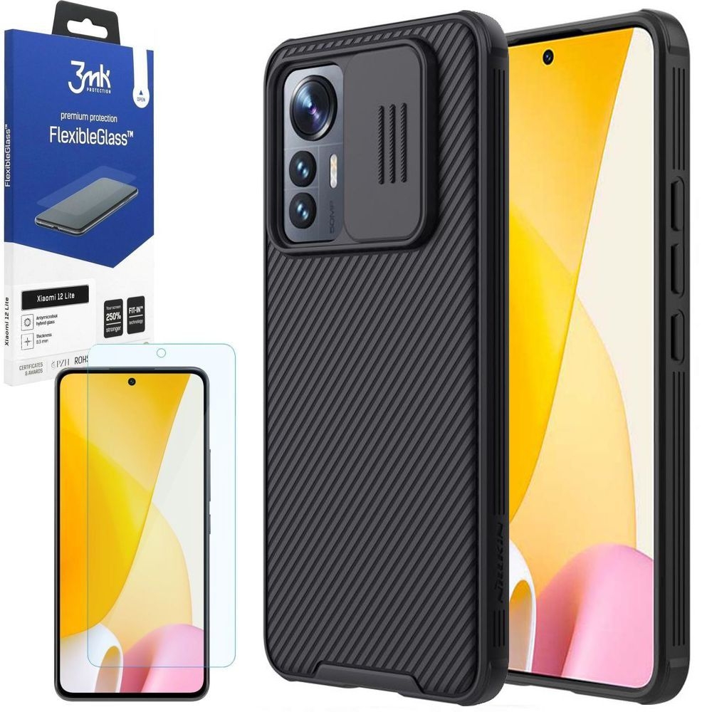 Etui NILLKIN CamShield | Czarne + SZKŁO 3mk FG do Xiaomi 12 Lite