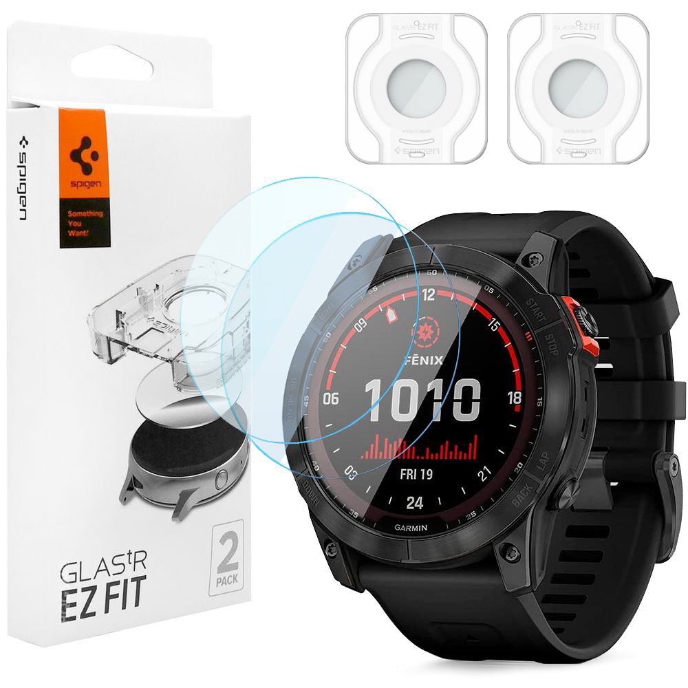 2x SPIGEN Glas.tR EZ FIT Szkło Hartowane + Ramka Montażowa do Garmin Fenix 7X