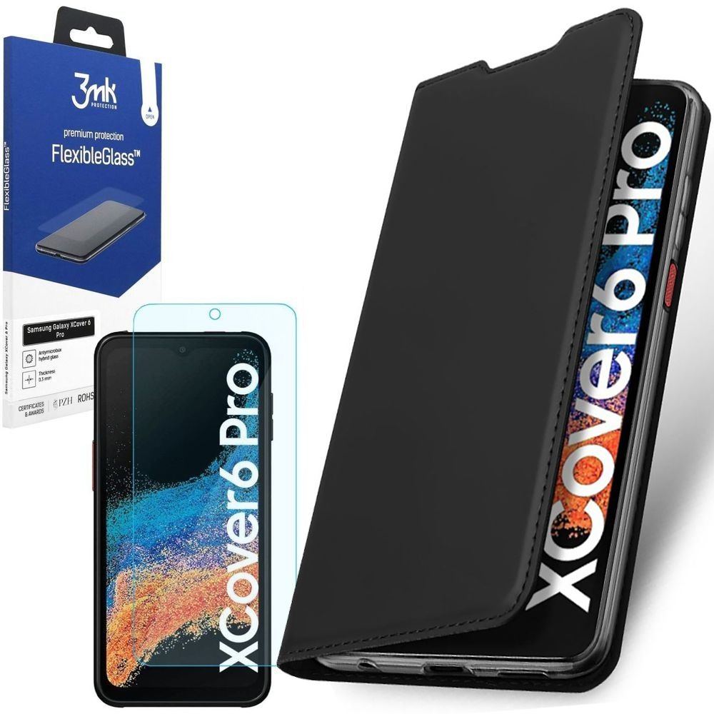 Etui z Klapką | DUX DUCIS | Skin Pro | Black + SZKŁO 3mk FG do Samsung Galaxy XCover 6 Pro