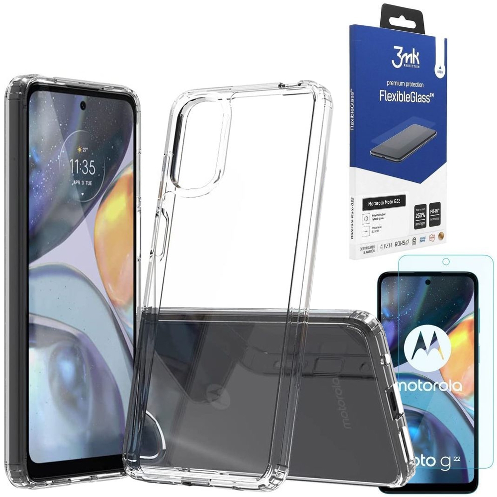 Pancerne Etui 3mk Armor Case | Clear + SZKŁO 3mk FG do Motorola Moto G22