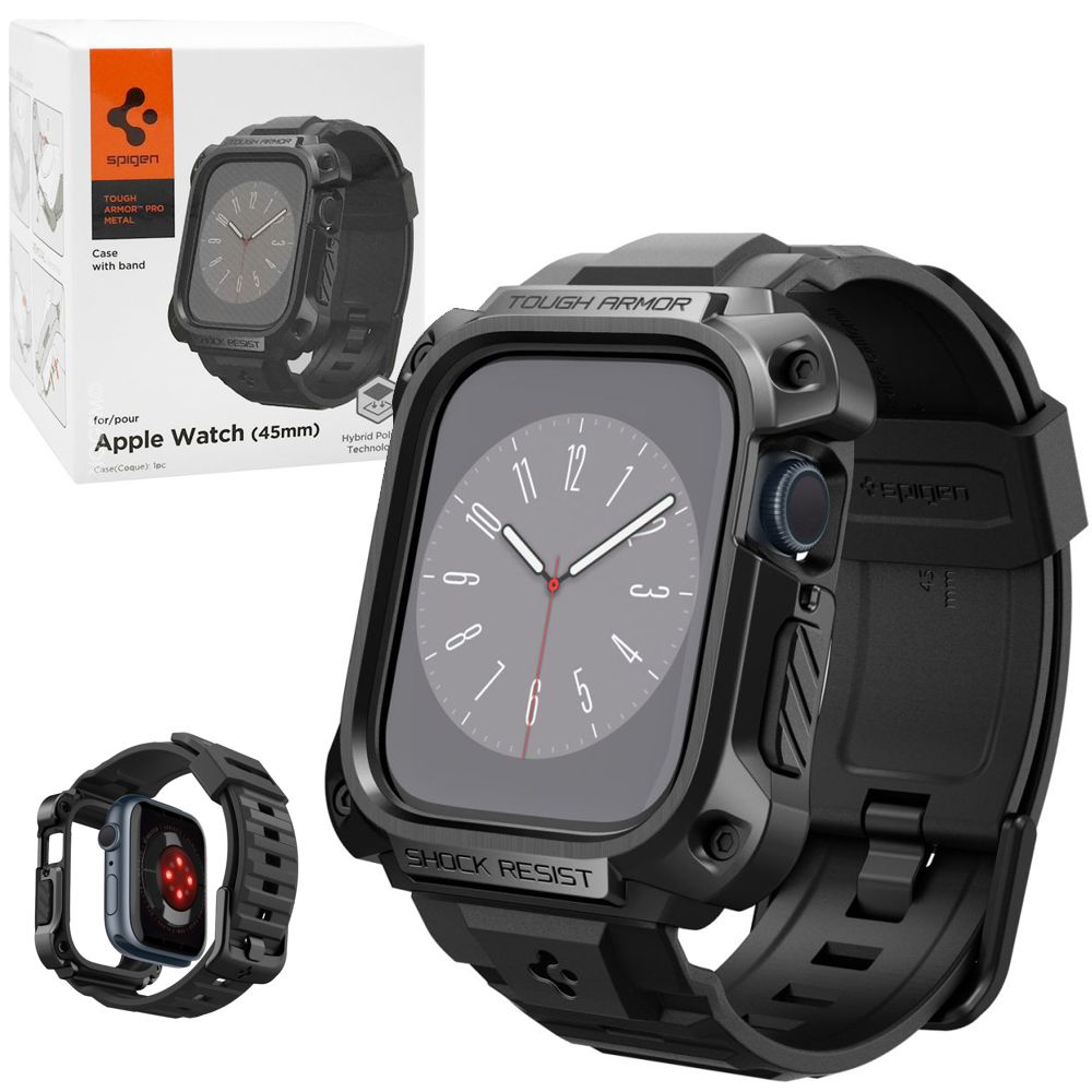 Etui + Pasek SPIGEN Tough Armor PRO Metal | Black do Apple Watch 9/8 45mm