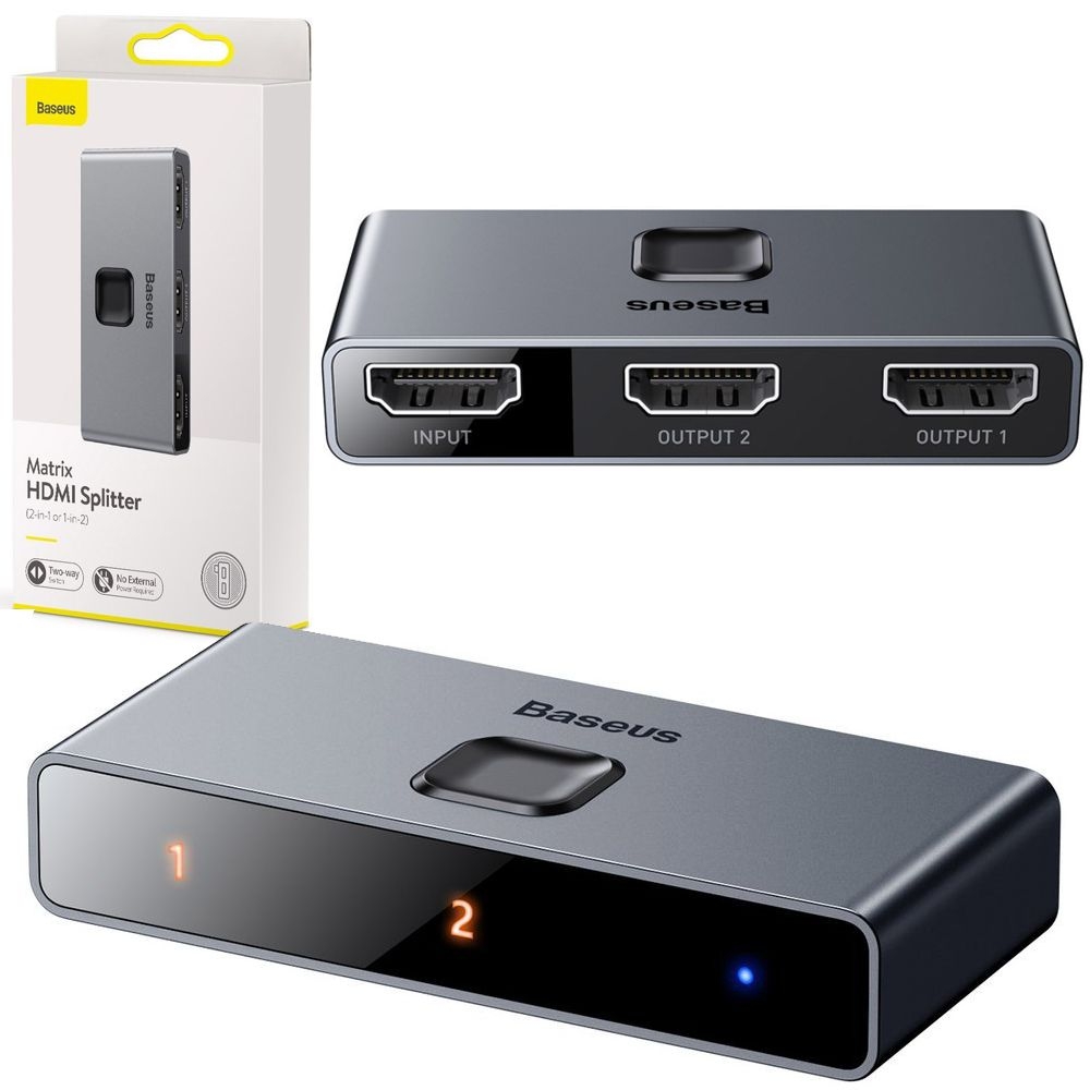 Baseus Matrix | Dwukierunkowy Splitter 3x HDMI 4K 60Hz 1×2 2×1