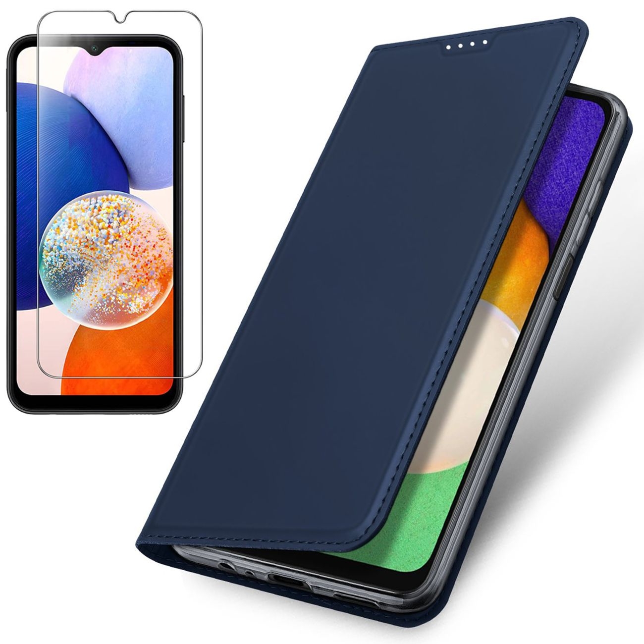 Etui z Klapką | DUX DUCIS | Skin Pro | Navy + SZKŁO do Samsung Galaxy A14 4G / 5G