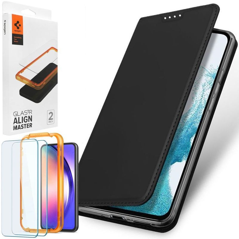 Etui z Klapką | DUX DUCIS | Skin Pro | Black + SZKŁO 3mk do Samsung Galaxy A54 5G
