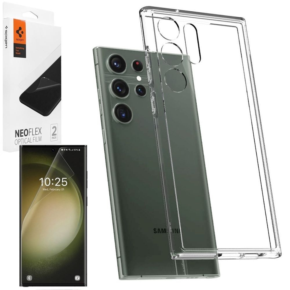 Etui SPIGEN Ultra Hybrid | Crystal Clear + 2x FOLIA Spigen do Samsung Galaxy S23 Ultra