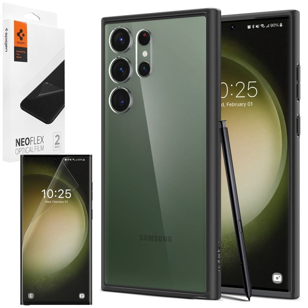 Etui SPIGEN Ultra Hybrid | Matte Black + 2x FOLIA Spigen do Samsung Galaxy S23 Ultra