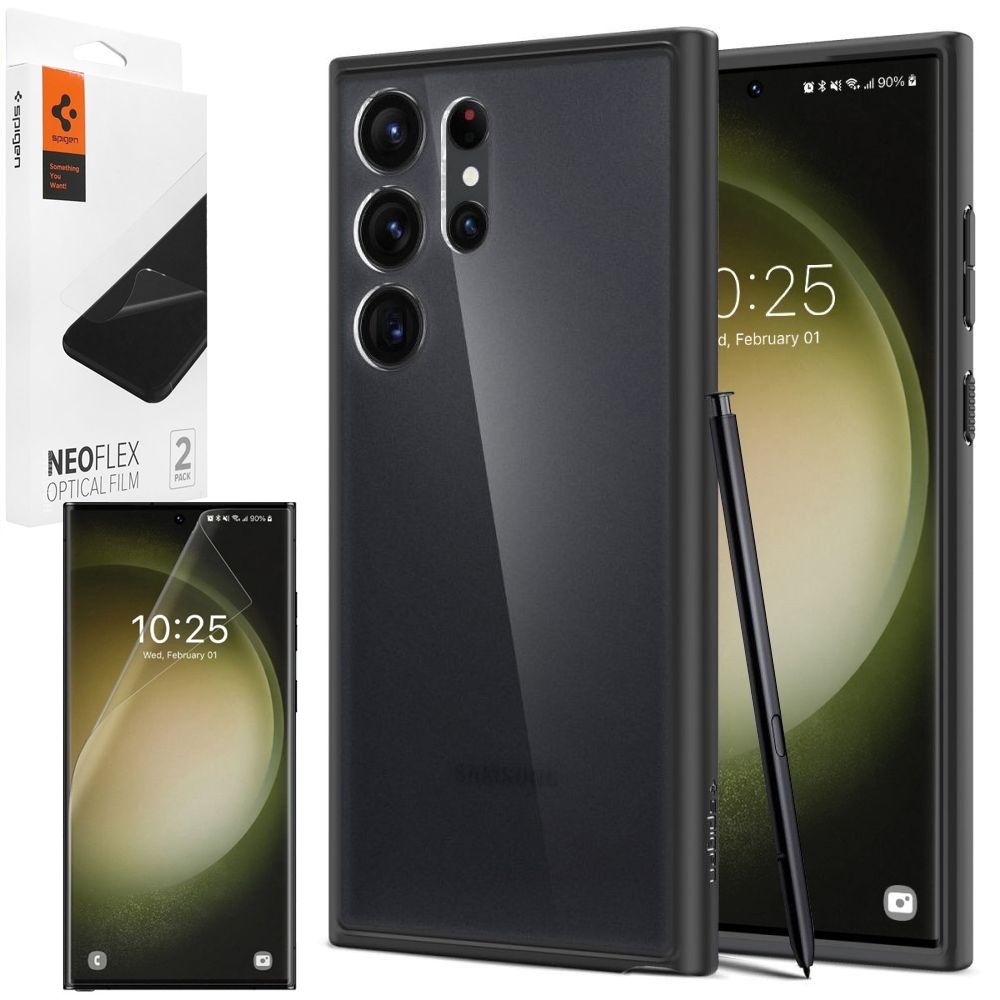 Etui SPIGEN Ultra Hybrid | Frost Black + 2x FOLIA Spigen do Samsung Galaxy S23 Ultra