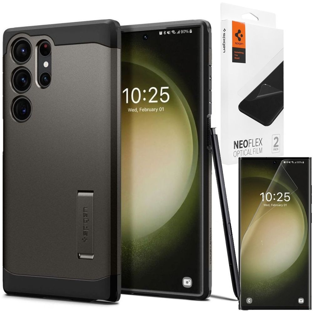 Pancerne Etui SPIGEN Tough Armor | Gunmetal + 2x FOLIA Spigen do Samsung Galaxy S23 Ultra