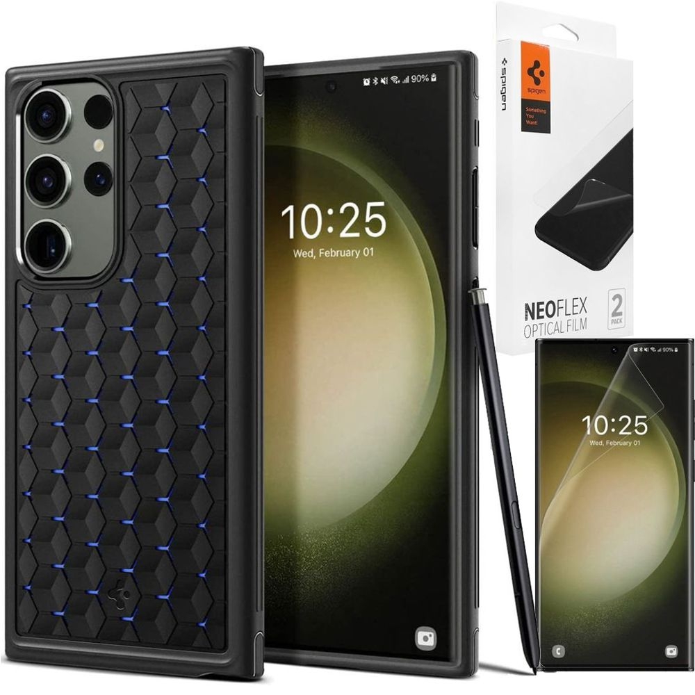 Etui SPIGEN Cryo Armor | Matte Black + 2x FOLIA Spigen do Samsung Galaxy S23 Ultra