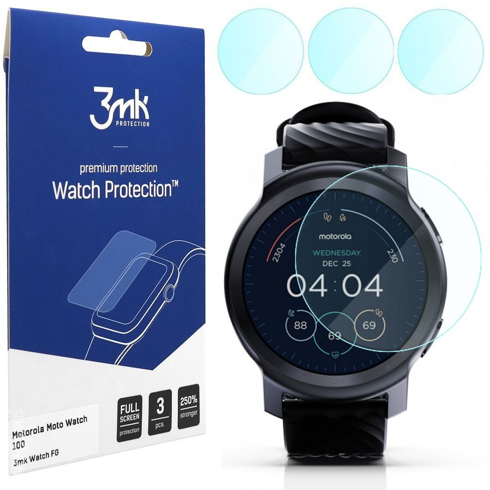 3x Szkło Hybrydowe 3mk Watch Protection do Motorola Moto Watch 100