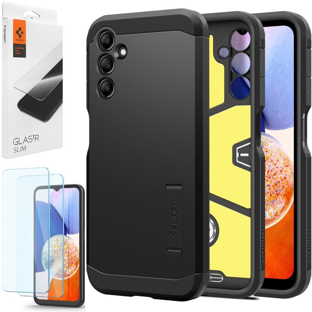 Pancerne Etui SPIGEN Tough Armor | Black + 2x SZKŁO Spigen do Samsung Galaxy A14 5G