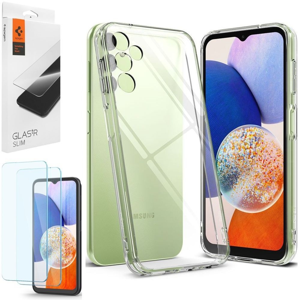 Etui RINGKE Fusion | Bezbarwne | Clear + 2x SZKŁO Spigen do Samsung Galaxy A14 4G / 5G