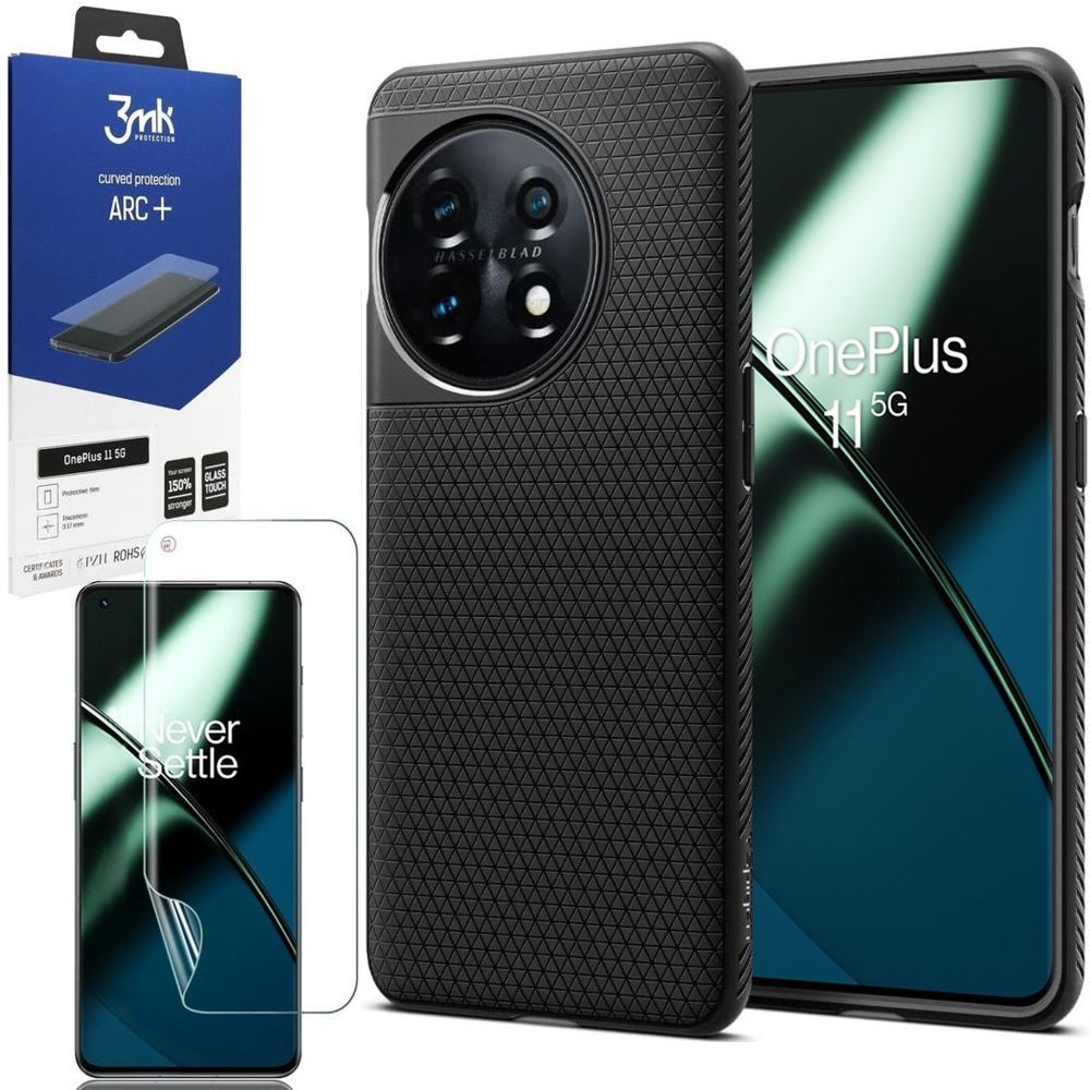 Etui SPIGEN Liquid Air | Black + FOLIA 3mk ARC+ do OnePlus 11 5G