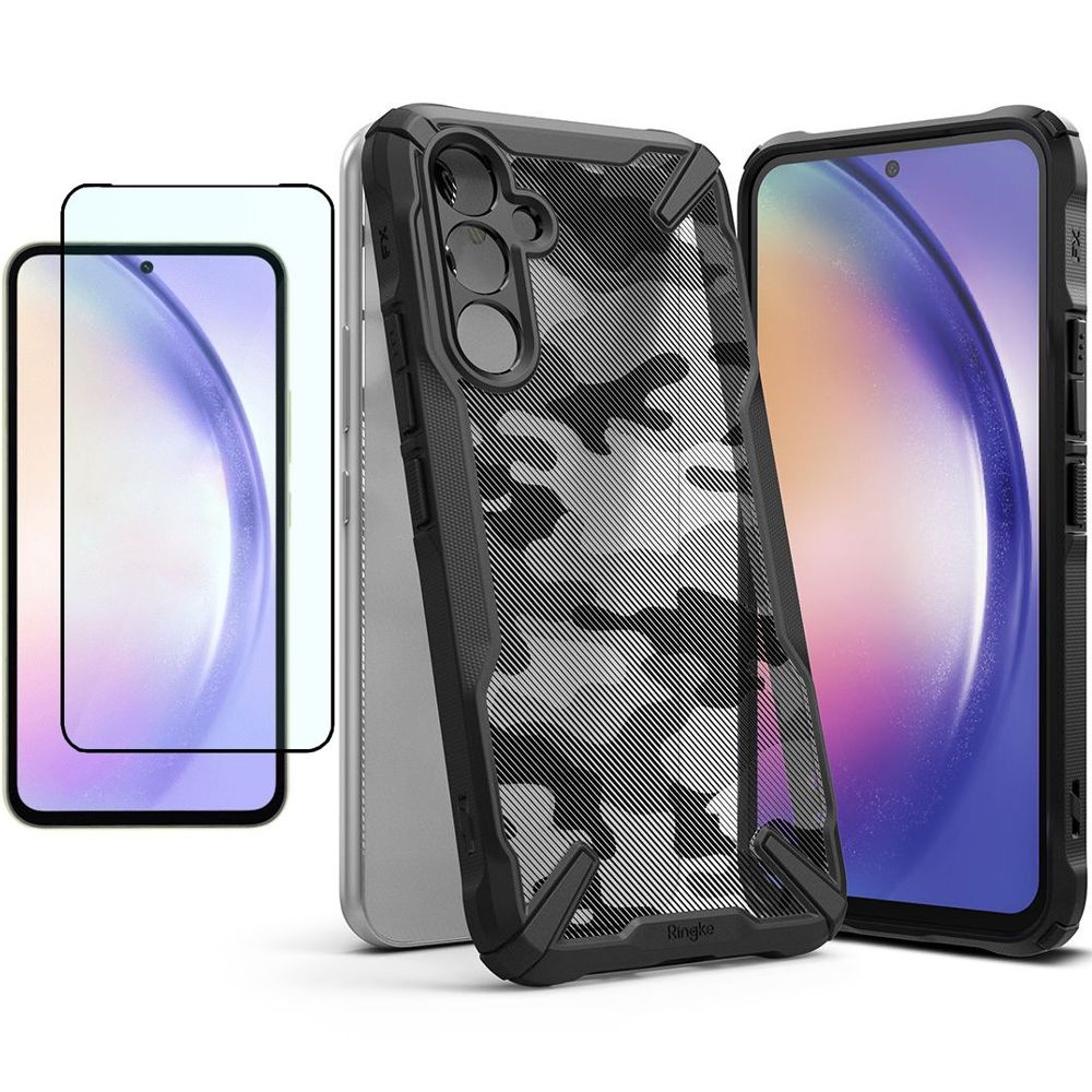 Etui RINGKE Fusion X | Camo Black + SZKŁO 5D do Samsung Galaxy A54 5G