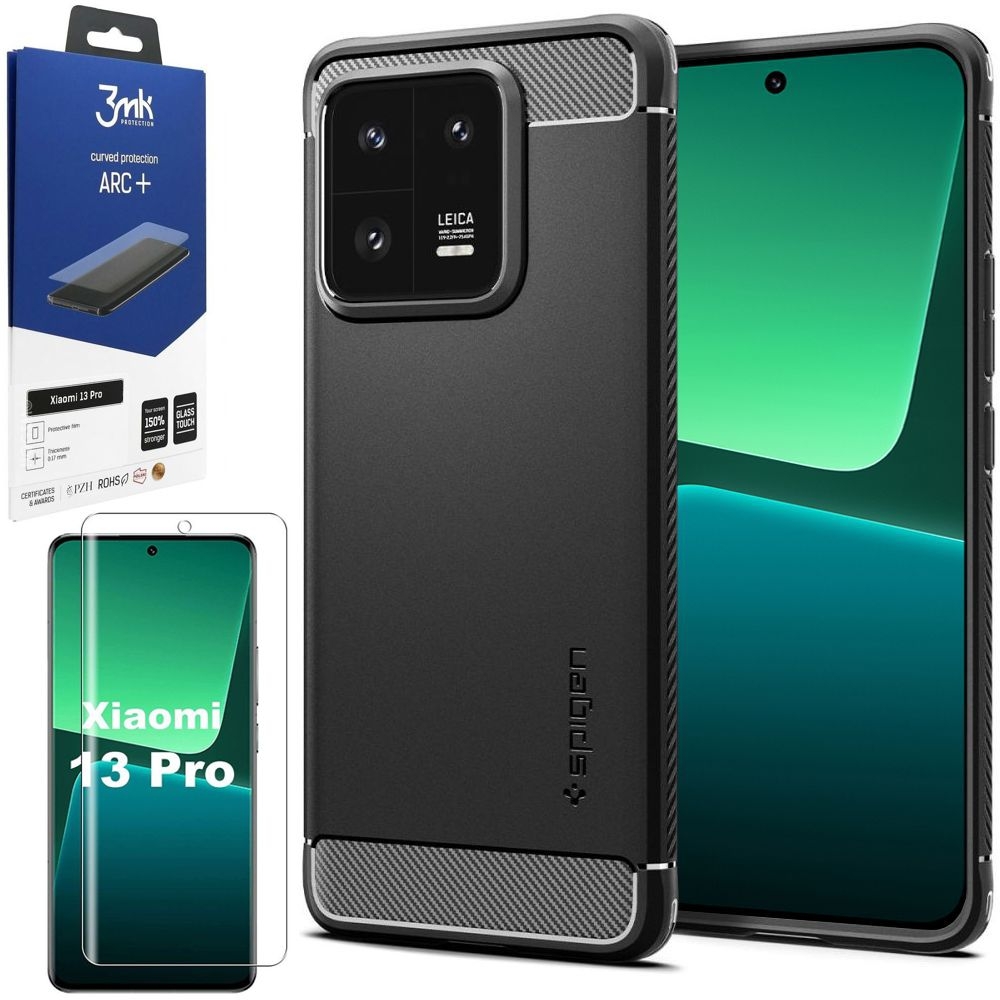 Etui SPIGEN Rugged Armor | Black + FOLIA 3mk ARC+ do Xiaomi 13 Pro