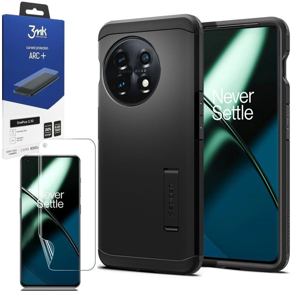 Pancerne Etui SPIGEN Tough Armor | Black + FOLIA 3mk ARC+ do OnePlus 11 5G