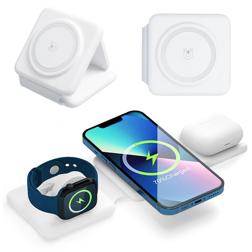 Podróżna Składana Ładowarka Indukcyjna 3w1 | MagSafe 15W