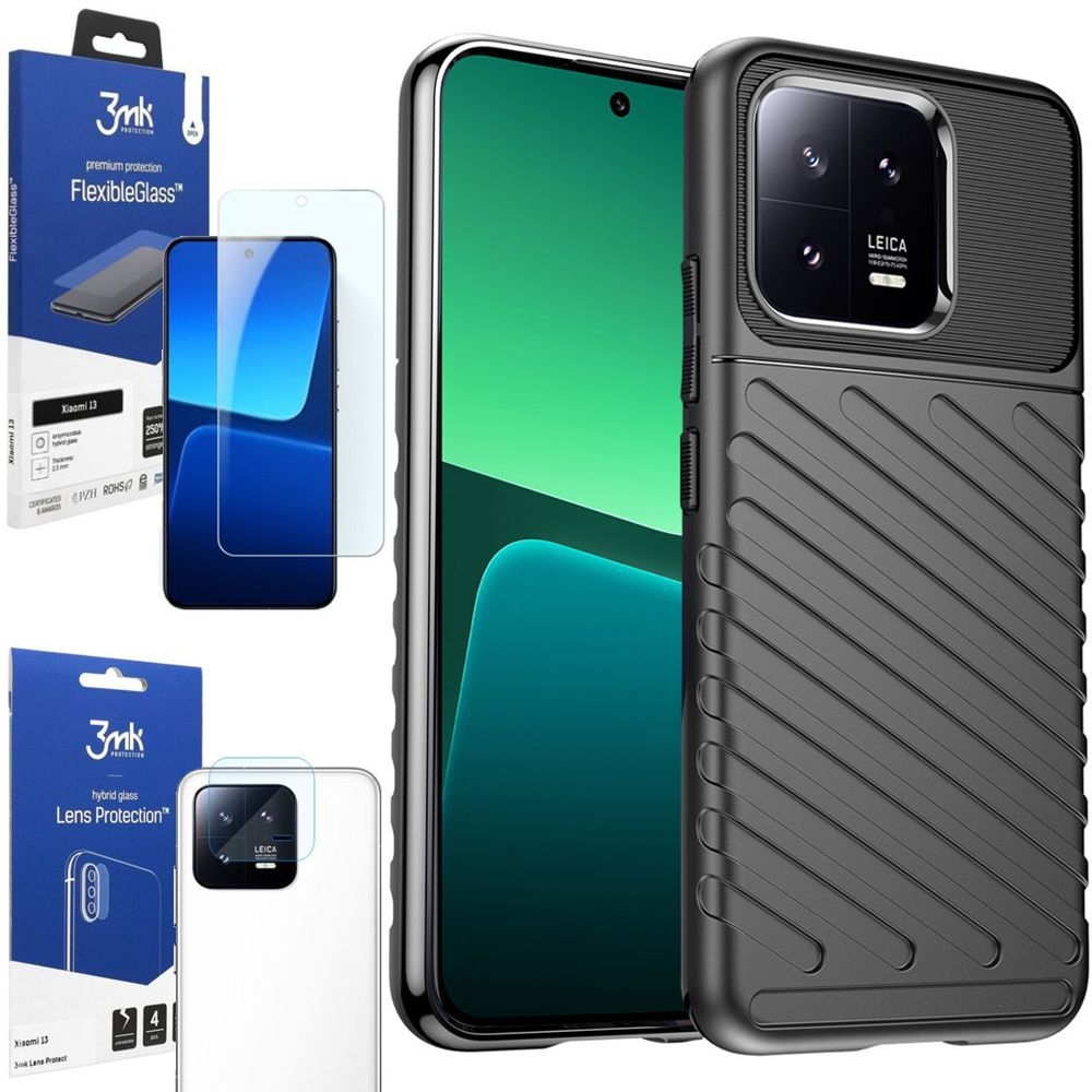 Pancerne Etui TOUGH TPU Case | Black + SZKŁO 3mk + 4x APARAT do Xiaomi 13 |