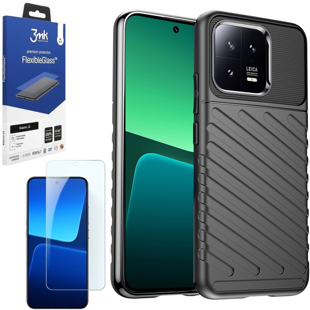 Pancerne Etui TOUGH TPU Case | Black + SZKŁO 3mk do Xiaomi 13 |