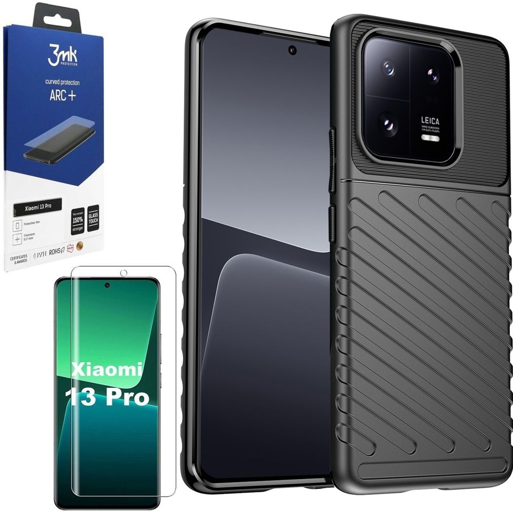 Pancerne Etui TOUGH TPU Case | Black + FOLIA 3mk ARC+ do Xiaomi 13 Pro