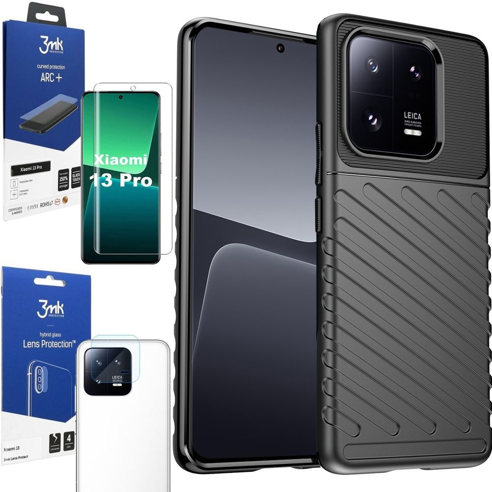 Pancerne Etui TOUGH TPU Case | Black + FOLIA 3mk ARC+ + 4x APARAT do Xiaomi 13 Pro