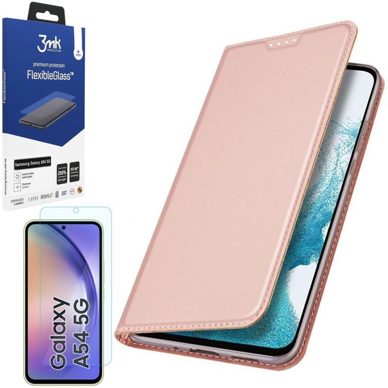 Etui z Klapką | DUX DUCIS | Skin Pro | Rose Gold + SZKŁO 3mk do Samsung Galaxy A54 5G