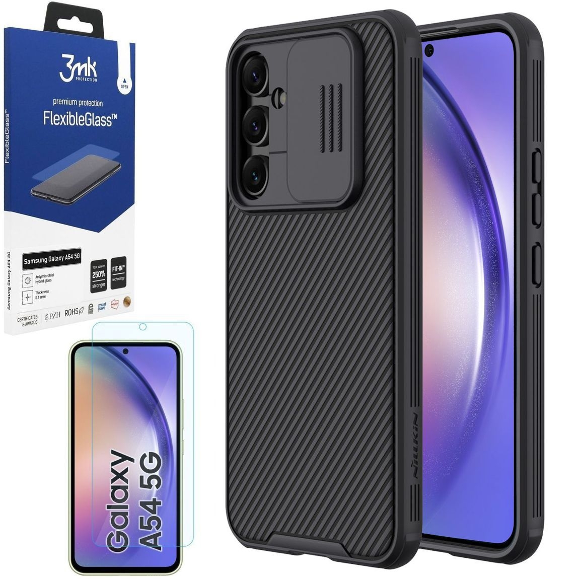Etui NILLKIN CamShield | Czarne + SZKŁO 3mk do Samsung Galaxy A54 5G