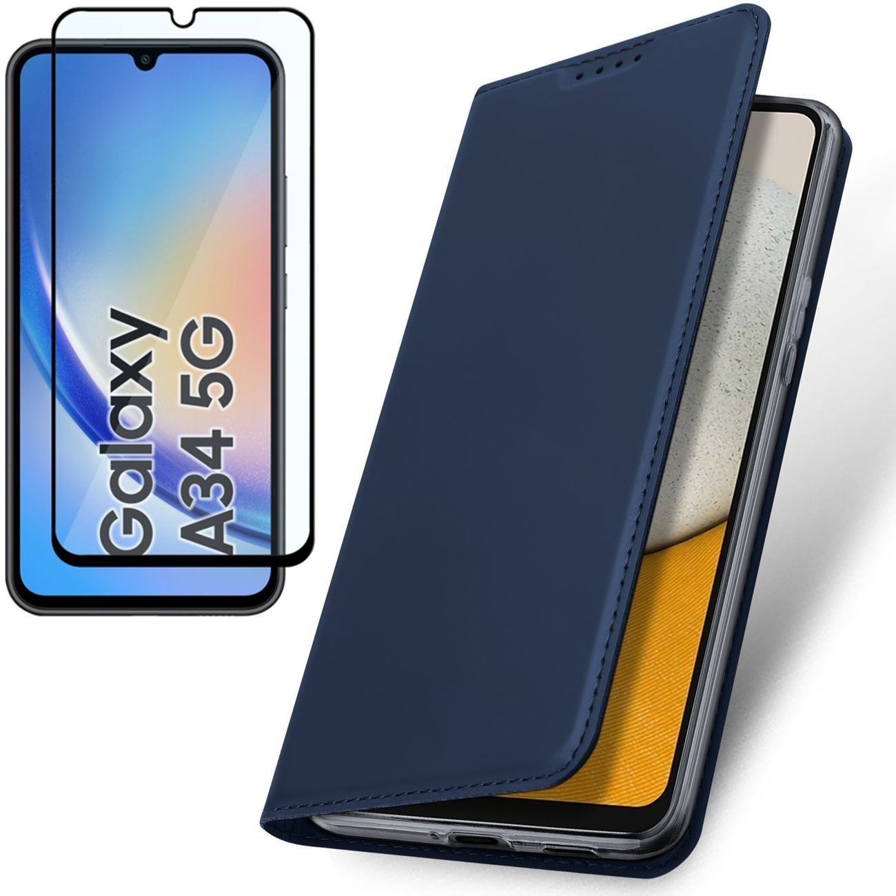 Etui z Klapką | DUX DUCIS | Skin Pro | Navy + SZKŁO 5D do Samsung Galaxy A34 5G