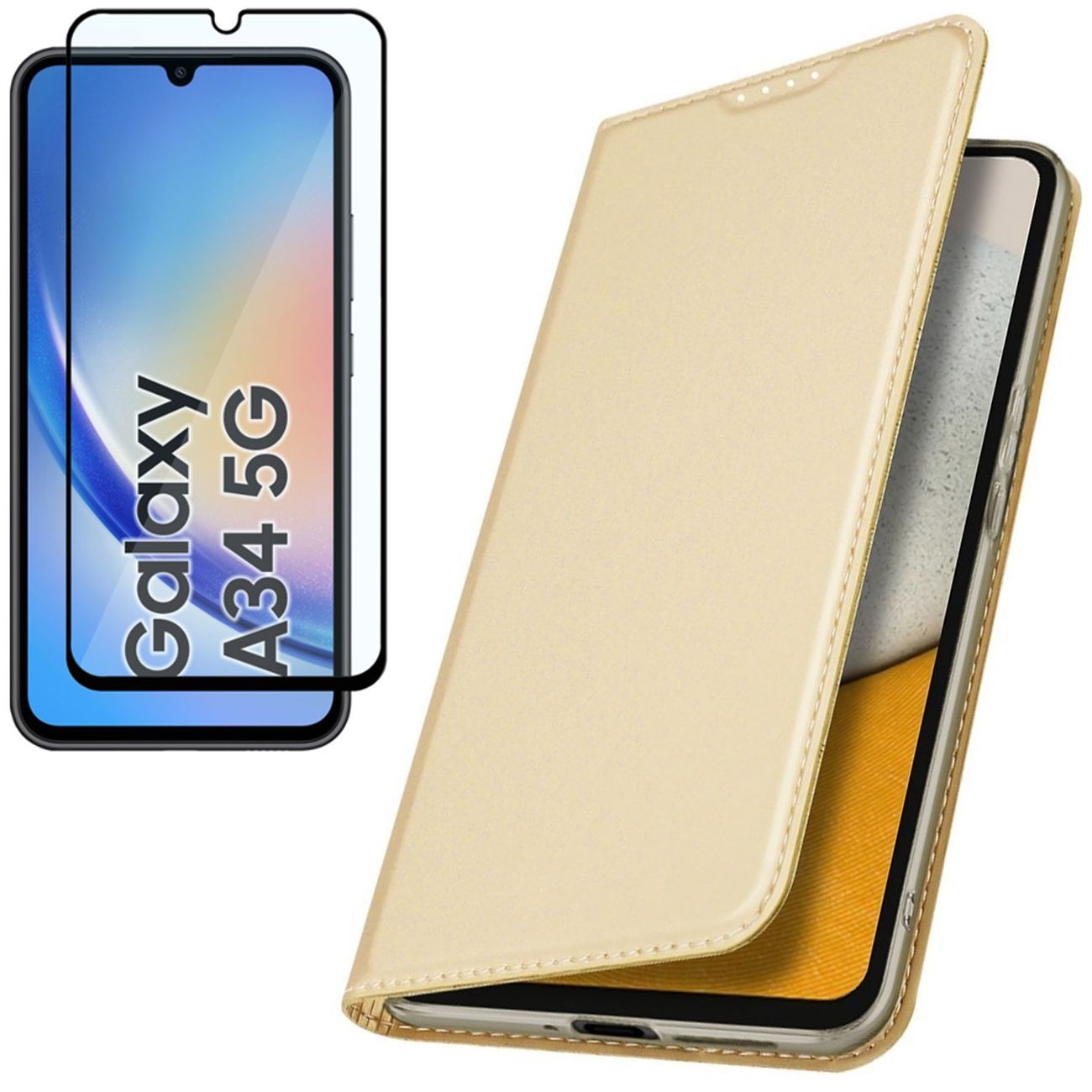 Etui z Klapką | DUX DUCIS | Skin Pro | Gold + SZKŁO 5D do Samsung Galaxy A34 5G