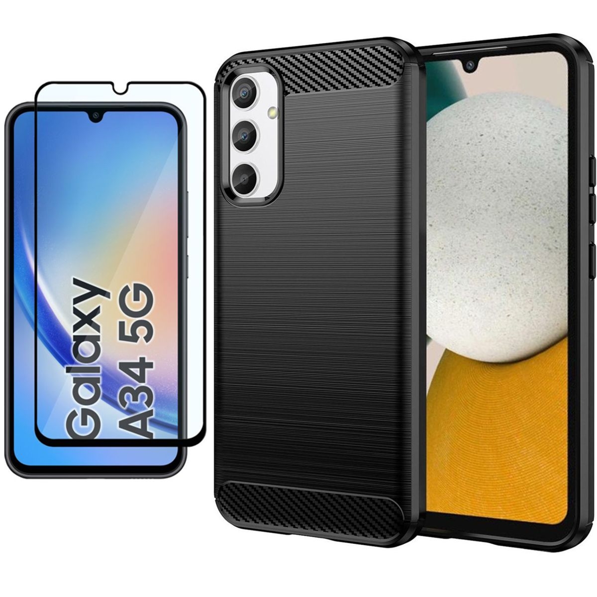 Etui CARBON Soft Case | Coal Black + SZKŁO 5D do Samsung Galaxy A34 5G