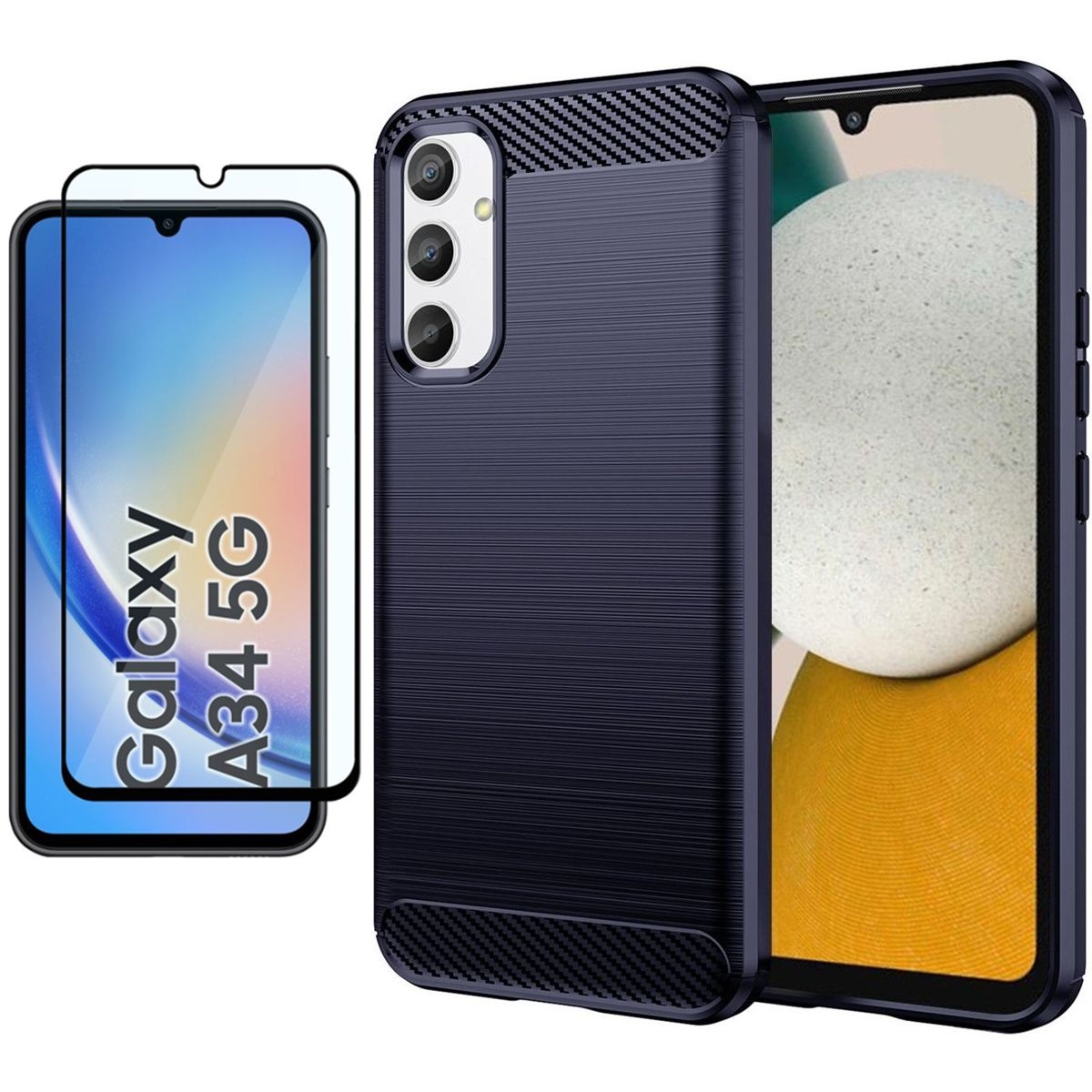 Etui CARBON Soft Case | Blueberry Blue + SZKŁO 5D do Samsung Galaxy A34 5G