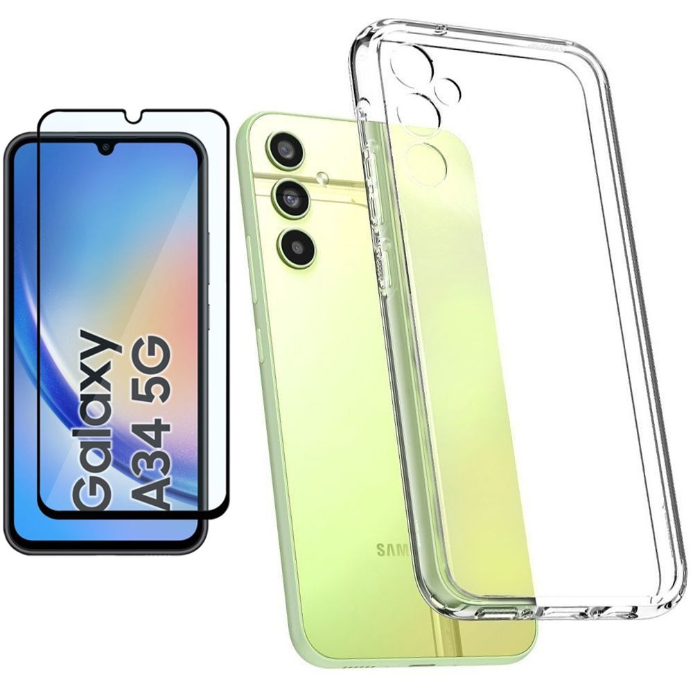 Etui SPIGEN Ultra Hybrid | Crystal Clear + SZKŁO 5D do Samsung Galaxy A34 5G