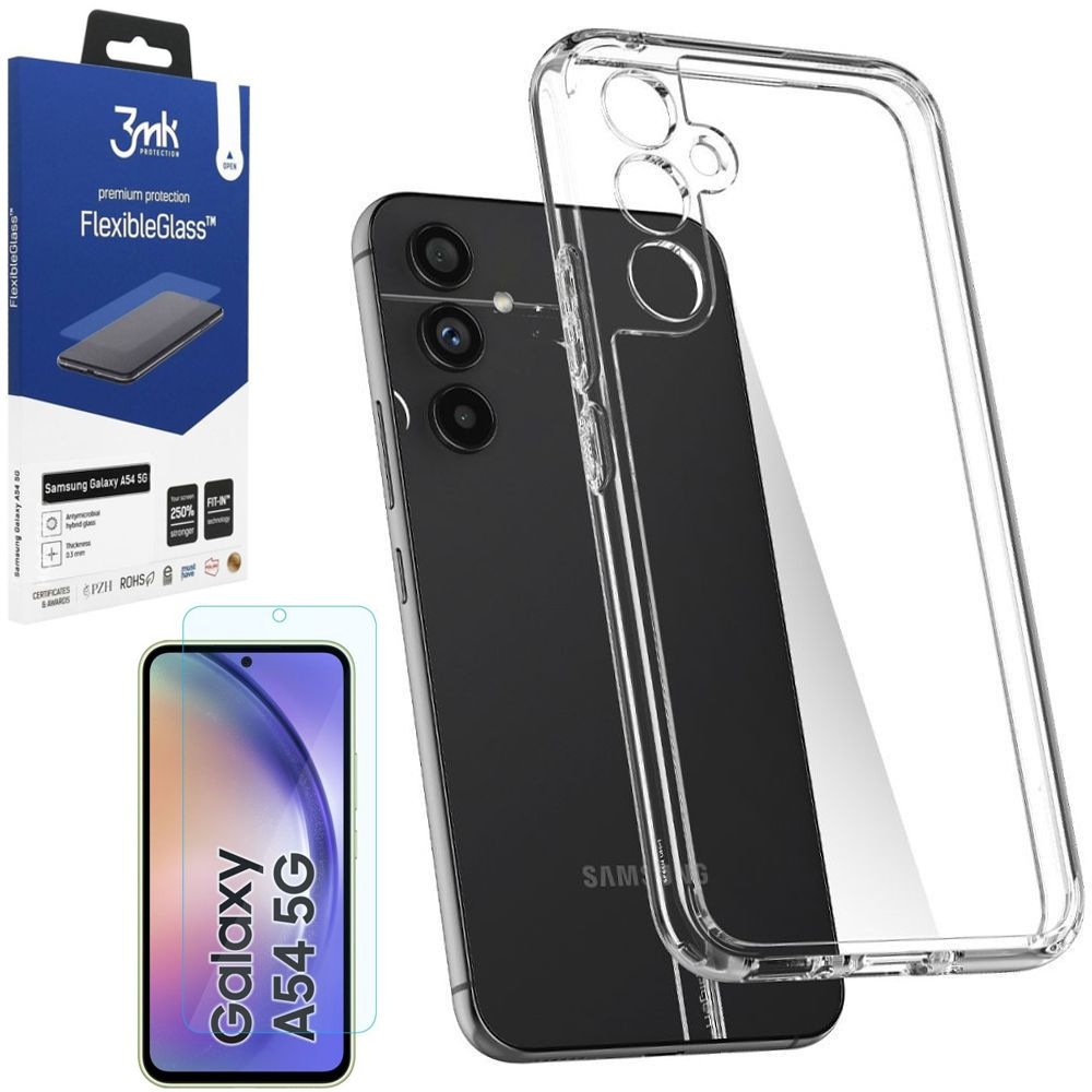 Etui SPIGEN Ultra Hybrid | Crystal Clear + SZKŁO 3mk do Samsung Galaxy A54 5G